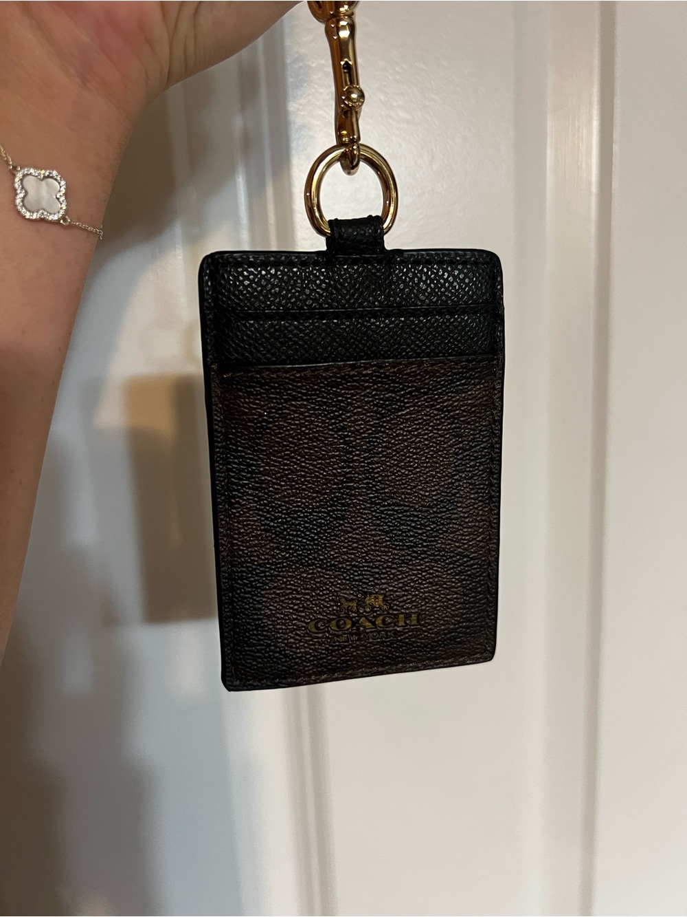 Coach Black and Brown Signature Card Holder Keyring
